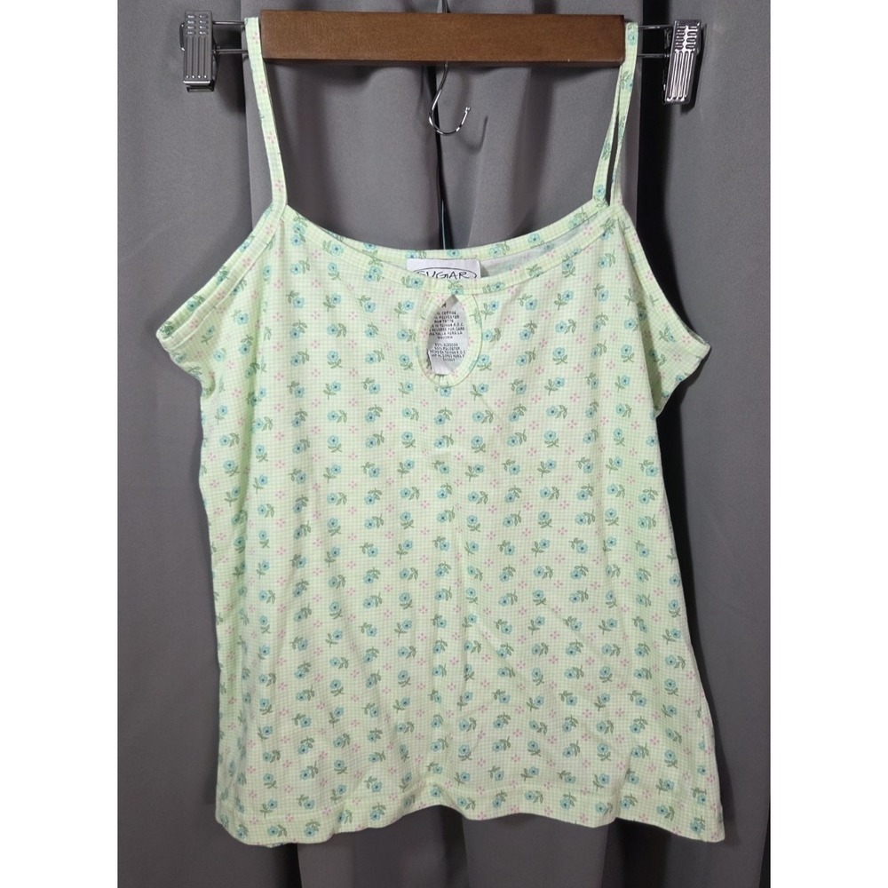 SUGAR XX Women's Green Floral Tank Top‎ Set Pajama Loungewear Medium Summer